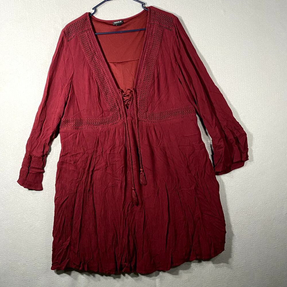 Torrid Boho Dress V Neck Dress Red Burgundy Womens Size 1X